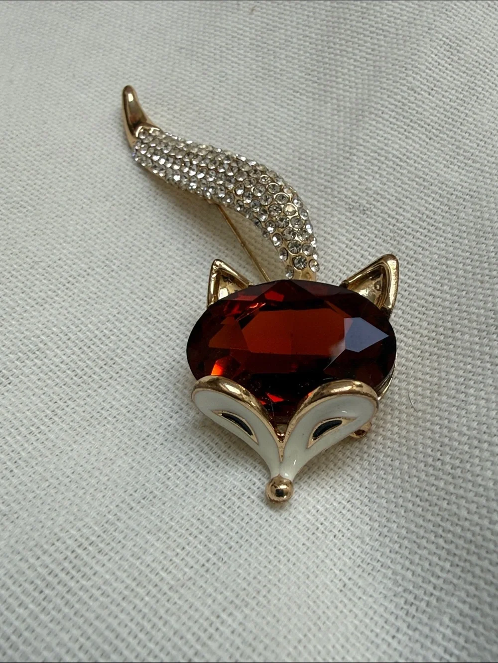 FOX Rhinestone Brooch